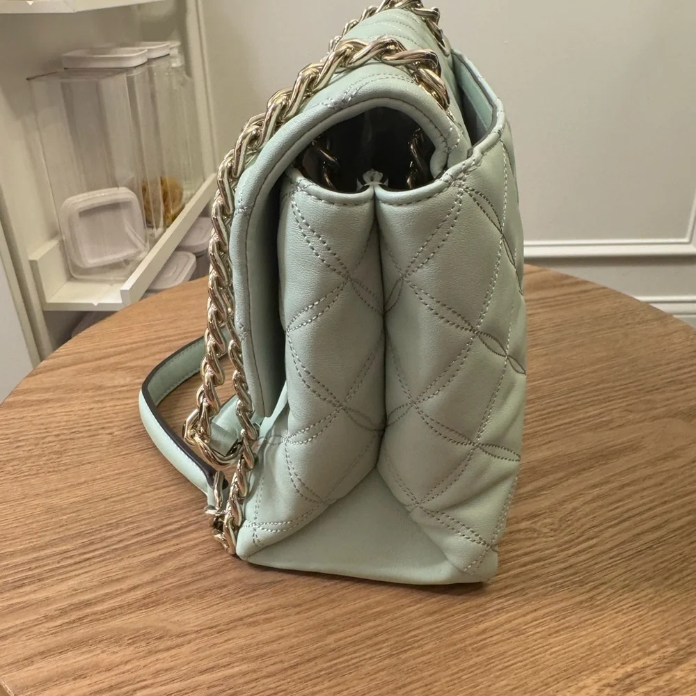 KATE SPADE NATALIA MEDIUM FLAP CROSSBODY SHOULDER CRYSTAL BLUE LEATHER BAG